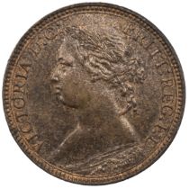 1875H Queen Victoria bronze 'Bun Head' Heaton Mint Farthing (S 3959). Obverse: left-facing laurea...