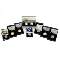 Eight (8) silver proof Royal Mint £2 coins, each in the original presentation boxes with COAs. In...