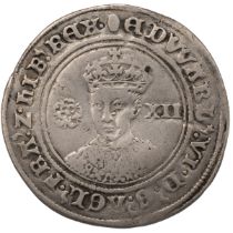 1551-1553 King Edward VI, facing bust fine silver issue Shilling with tun mintmark (S 2482). Obve...