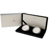 2021 two-coin silver 1oz Britannia set with Royal Mint frosted and proof coins in original box. I...