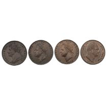 Four (4) high-grade King George IV And King William IV copper Farthings. Includes (1) 1822 Farthi...