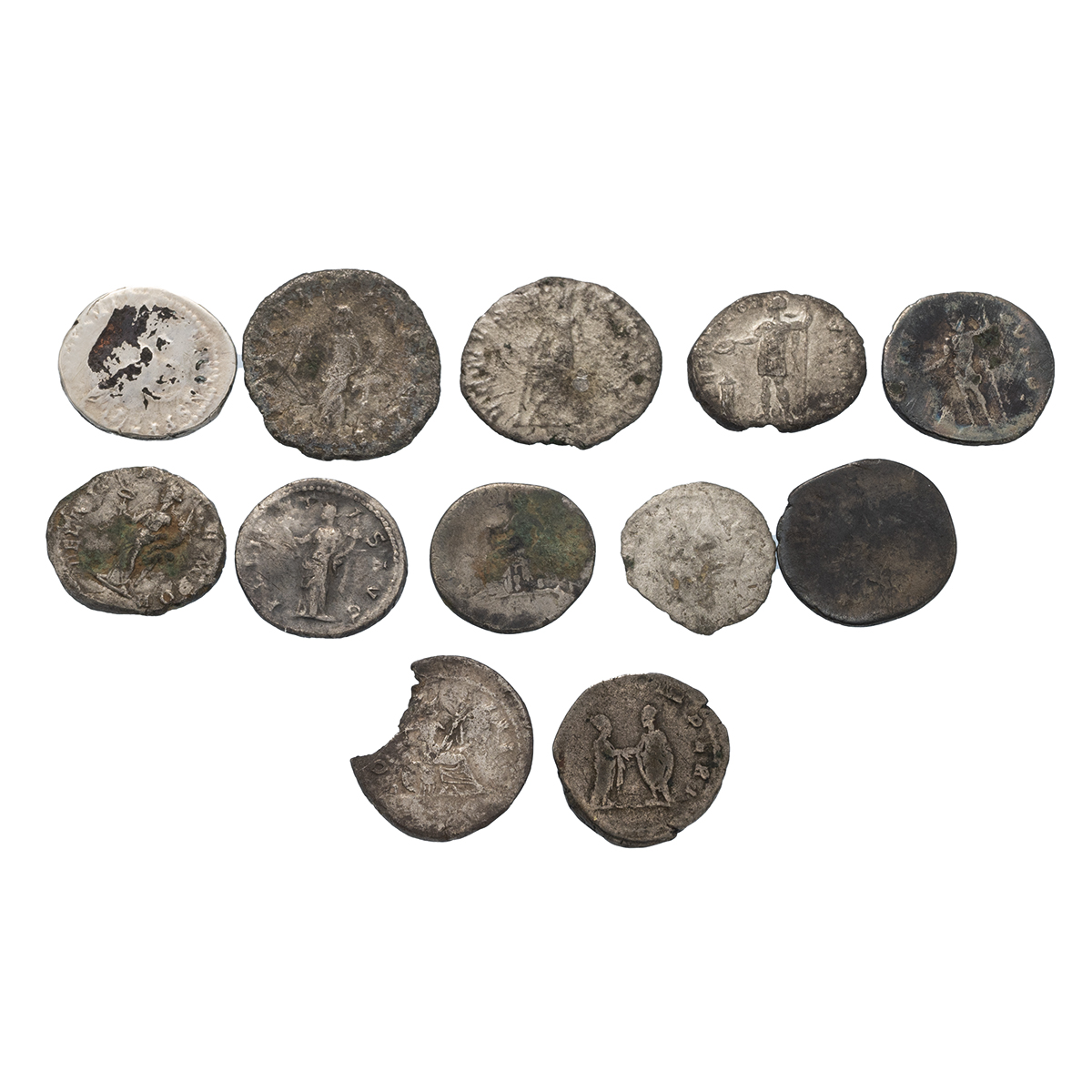 Twelve (12) Roman silver AR coins, a range of Emperors, mints and grades, one plated, one broken.... - Image 2 of 2