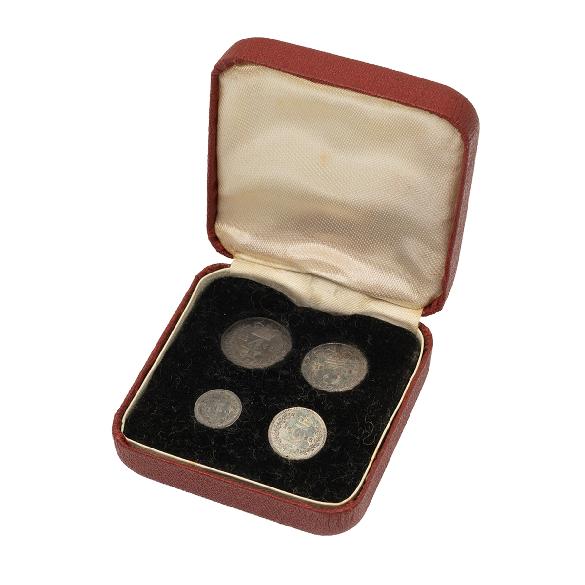1848 rare Queen Victoria Young Head Maundy Money four-coin silver set in box (ESC 2458). Includes...