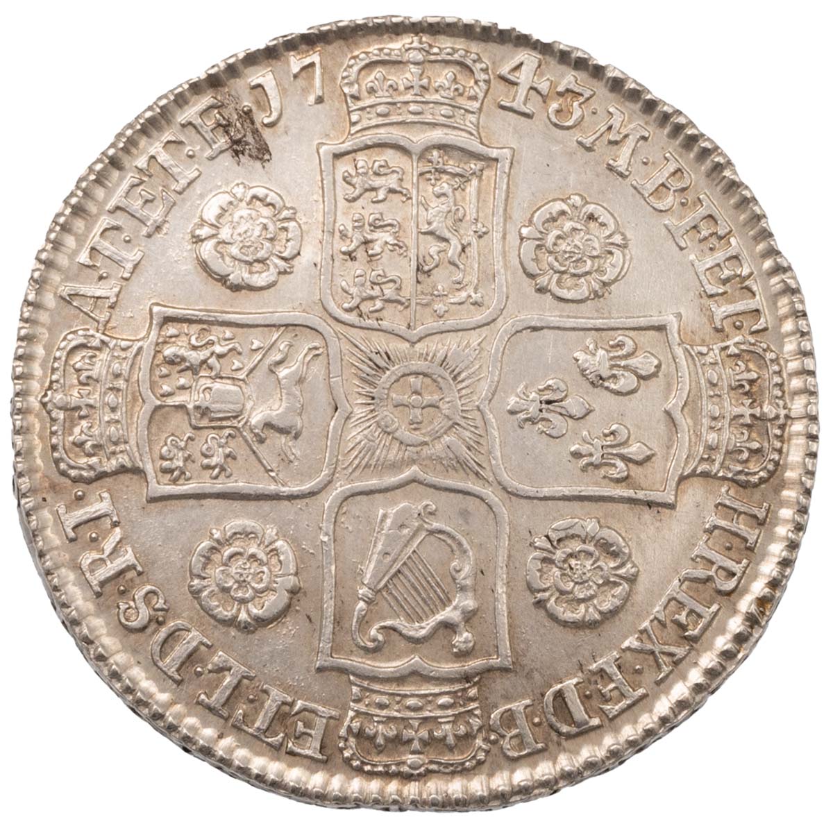 1743 King George II silver Halfcrown with 'DECIMO SEPTIMO' edge (S 3694, ESC 603a, Bull 1684). Ob... - Image 2 of 2