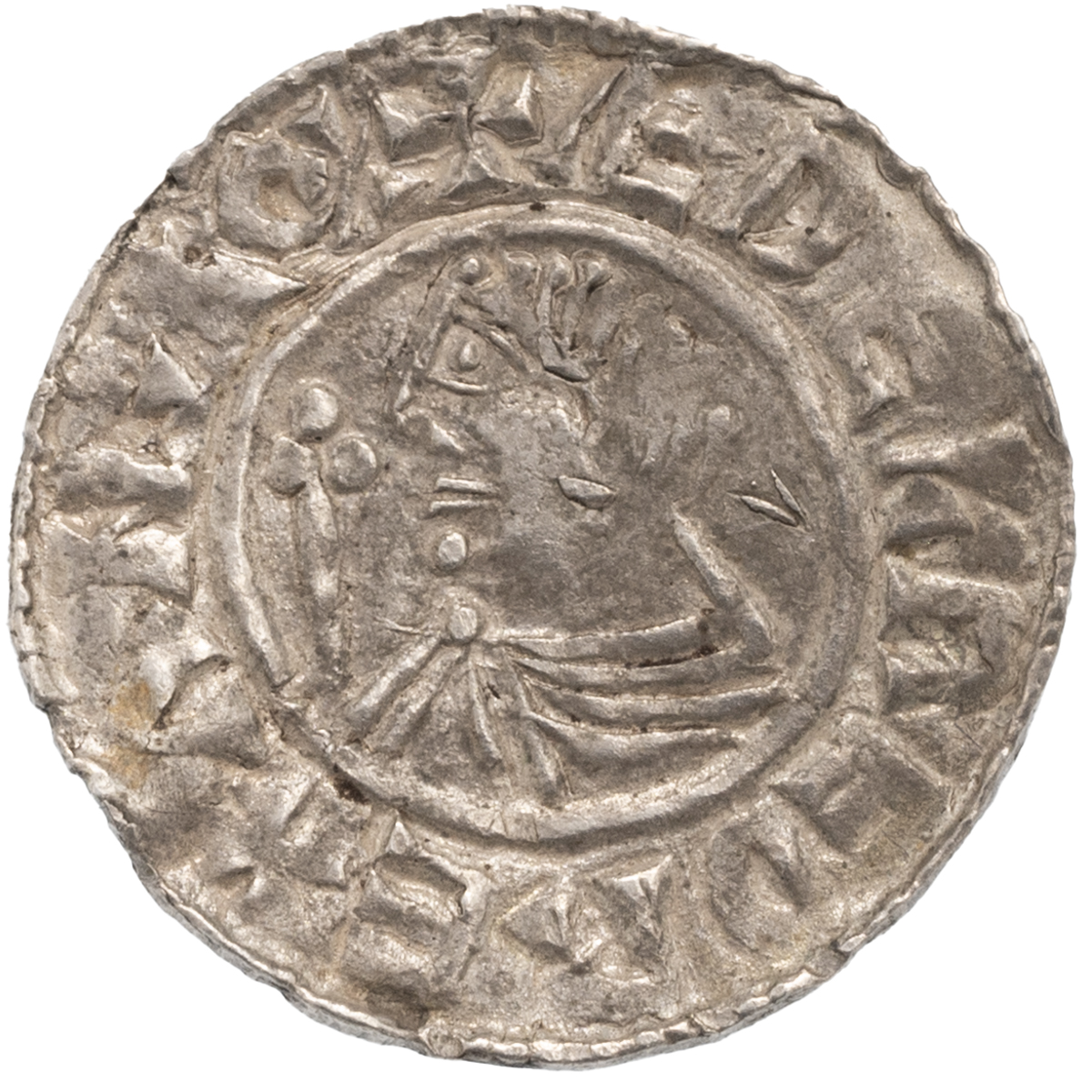 978-1016 Æthelred II silver Penny, Eadsige on London, crux type (S 1148, North 770). Obverse: bar...