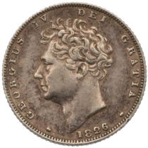 1826 silver Sixpence of King George IV with bare head and third reverse design (S 3815). Obverse:...