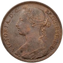 1882 Queen Victoria Heaton Mint bronze Penny with 12+N dies (S 3955). Obverse: type 12, left-faci...