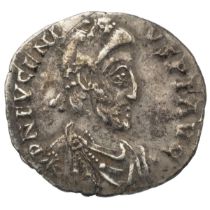 392-394 AD Eugenius ailver AR Siliqua, Trier mint, scarce (Sear 20688). Obverse: draped, cuirasse...