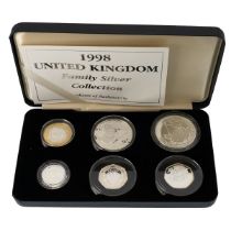 1998 Family Silver Set with six Royal Mint silver proof coins in the original presentation box. I...
