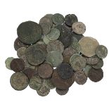 Fifty-four (54) Roman bronze coins, a mix of dates, grades, Emperors and denominations. Weight: 2...