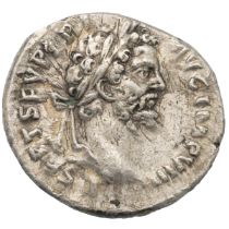 193-211 AD Septimius Severus silver AR Denarius. Obverse: laureate bearded bust, 'SEPT SEV PERT A...