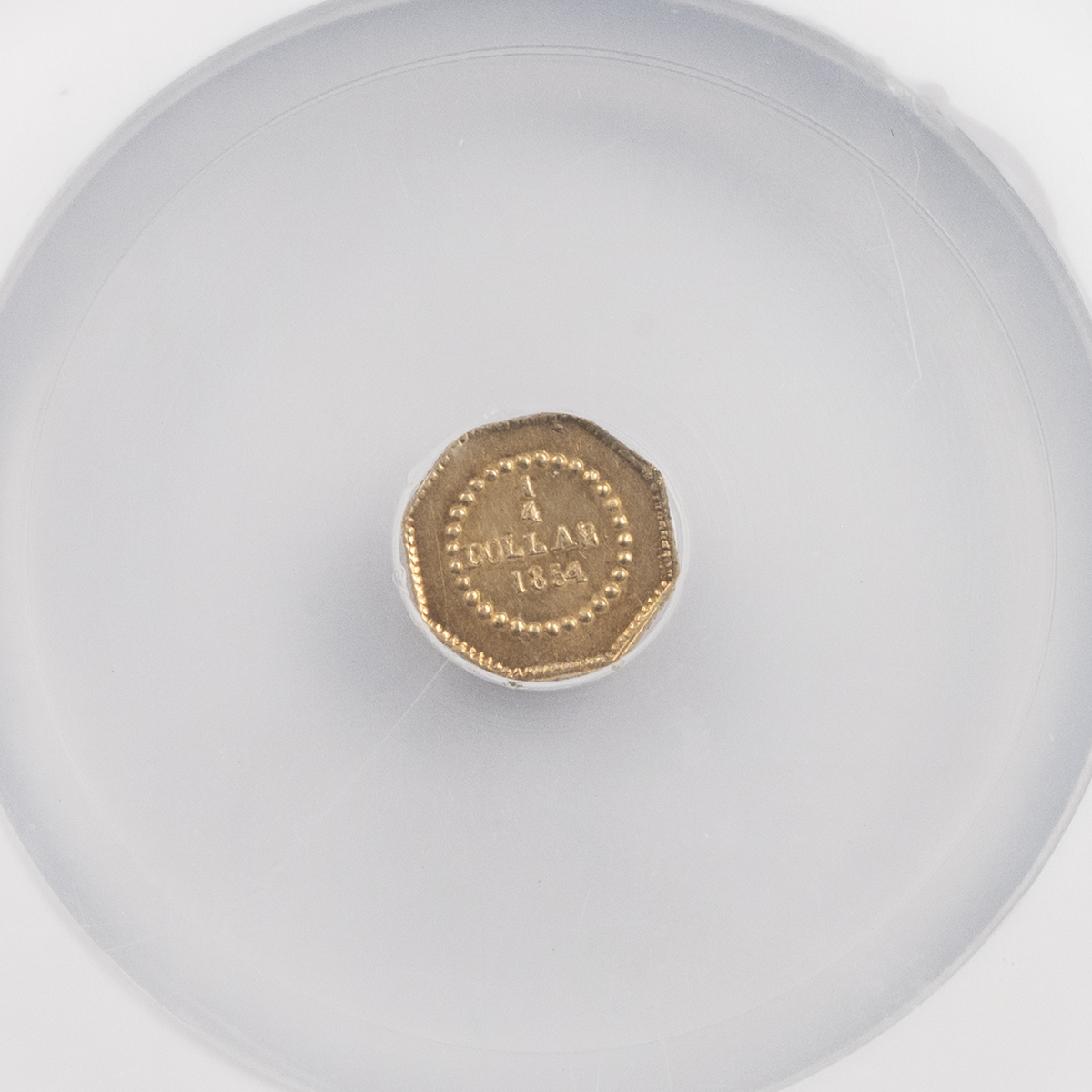 25¢ 'Cal Fracs' eight-sided octagonal gold coin graded MS 63 by NGC ...