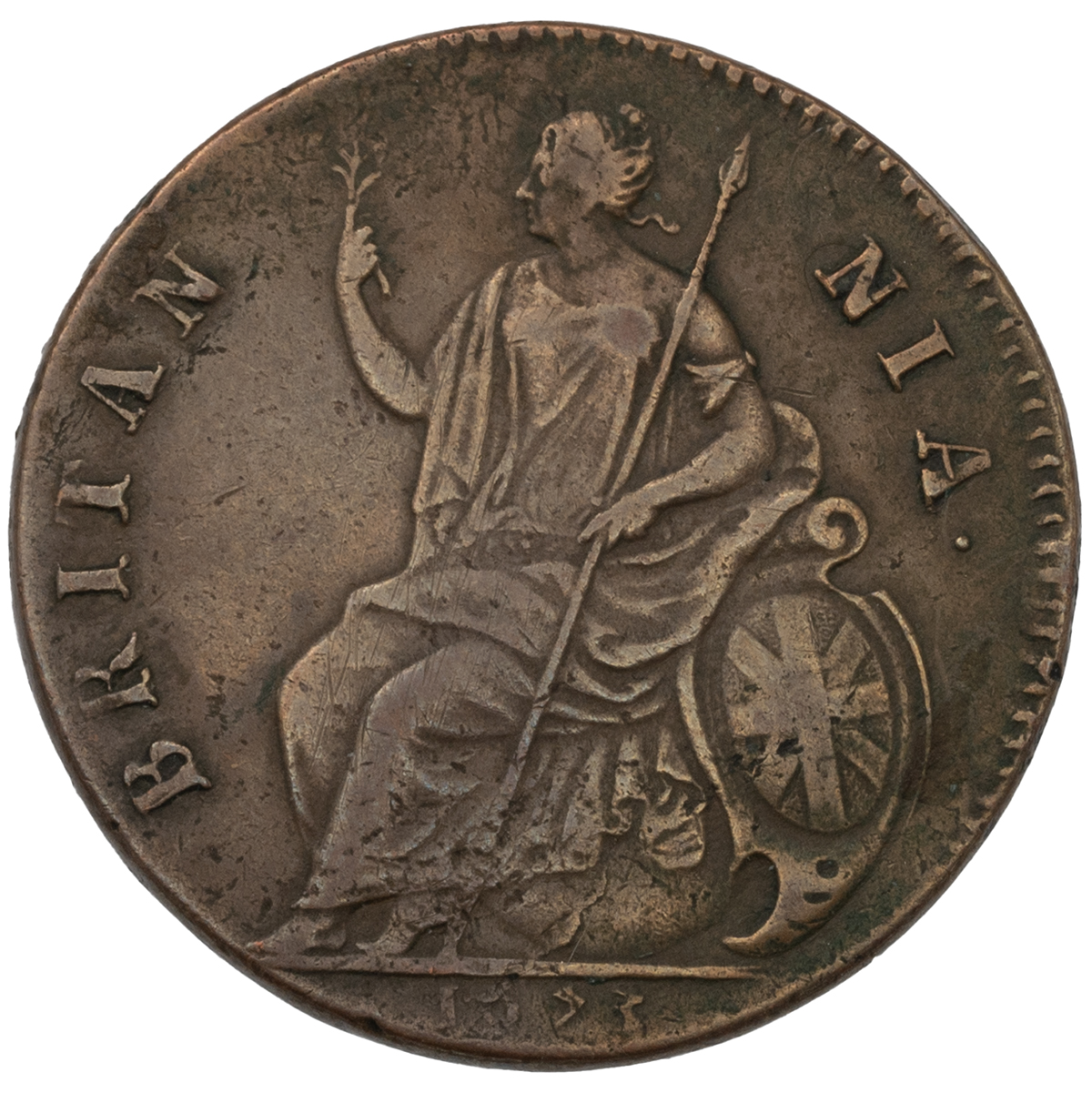 1673 high-grade King Charles II copper Halfpenny (S 3363). Obverse: old, laureate cuirassed bust,... - Image 2 of 2