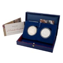 2004 Entente Cordiale silver proof UK and France coin set, issued by The Royal Mint and the Monna...