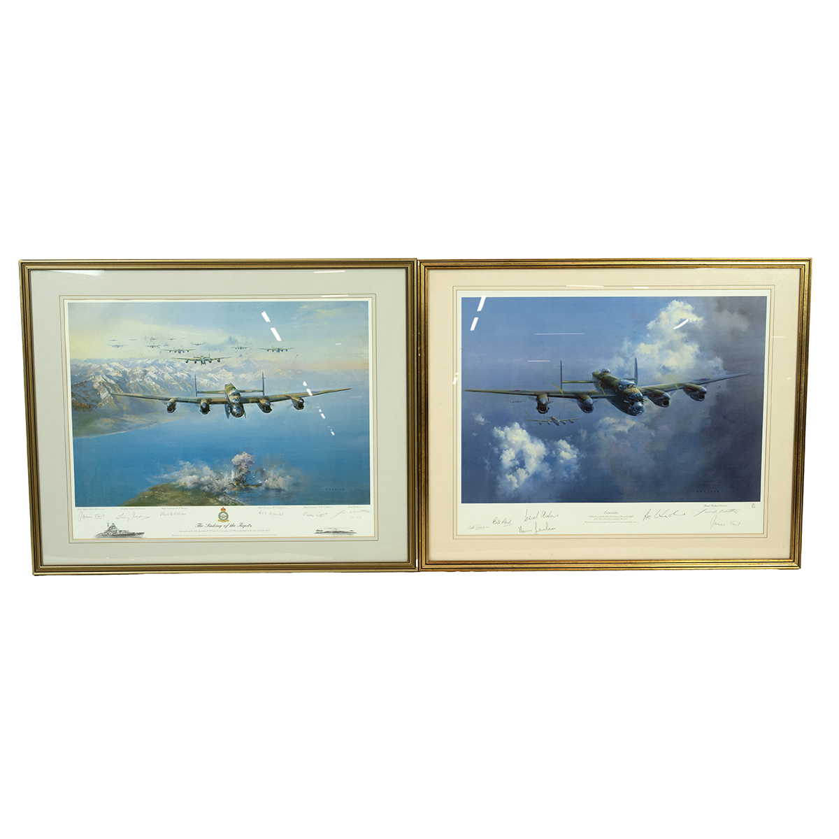 Two (2) Avro Lancaster Bomber art prints by Frank Wootton, both signed limited editions showing S...