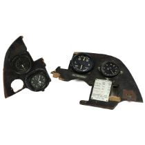 Tiger Moth instrument panel (A/F). Plate marked DH Tigermoth. Two instruments dated WW2, other tw...