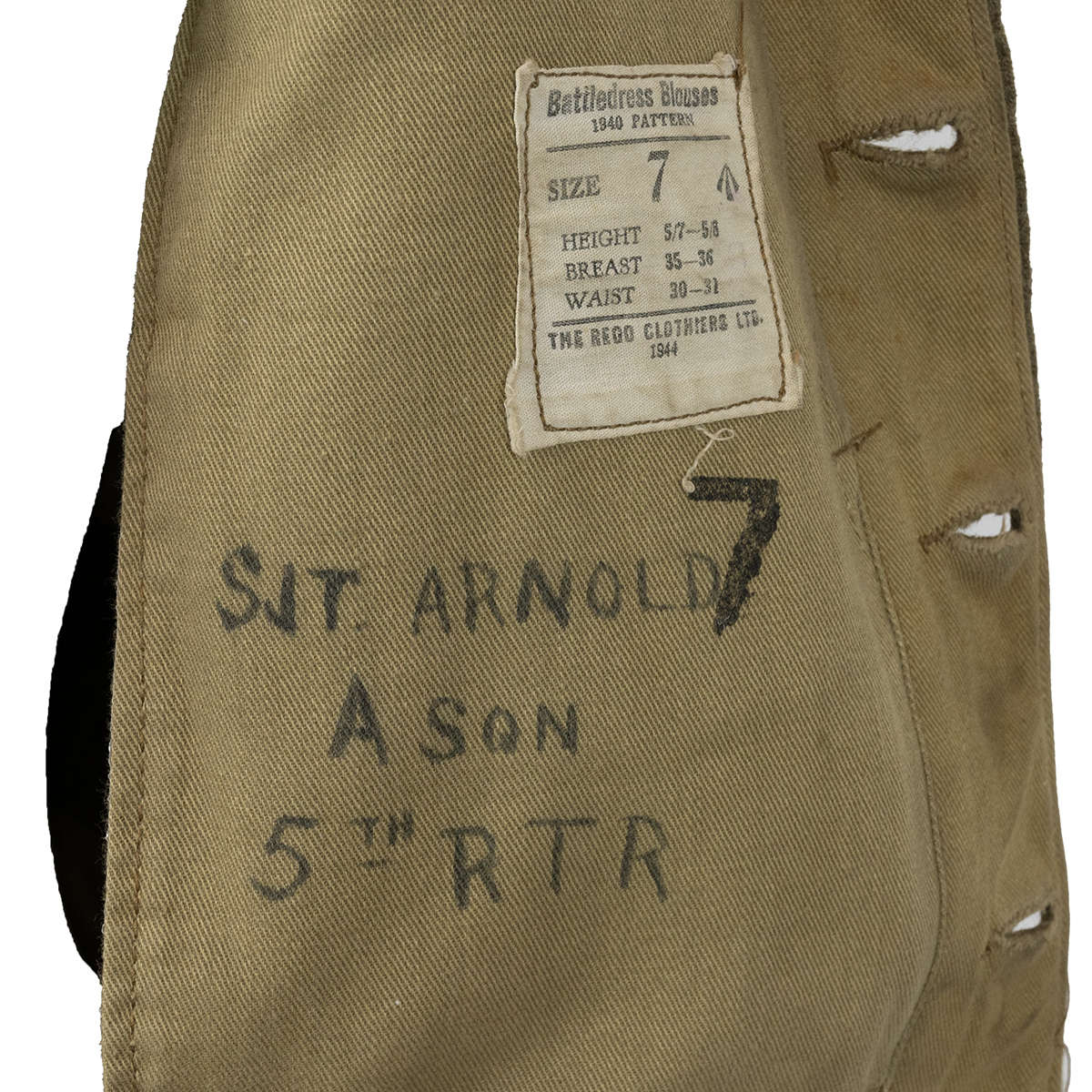 Battledress of Sergeant Arnold of the Royal Tank Regiment. 1938 pattern Battledress (BD) blouse w... - Image 6 of 6