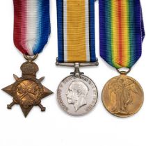 Medals (3) of 03995 Private William Robert Bishop A.O.C. 1914-1915 Star, British War Medal 1914-1...