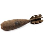 World War Two-era 10lb inert mortar round, cast iron body with 6 fins to the tail. Indistinctly s...