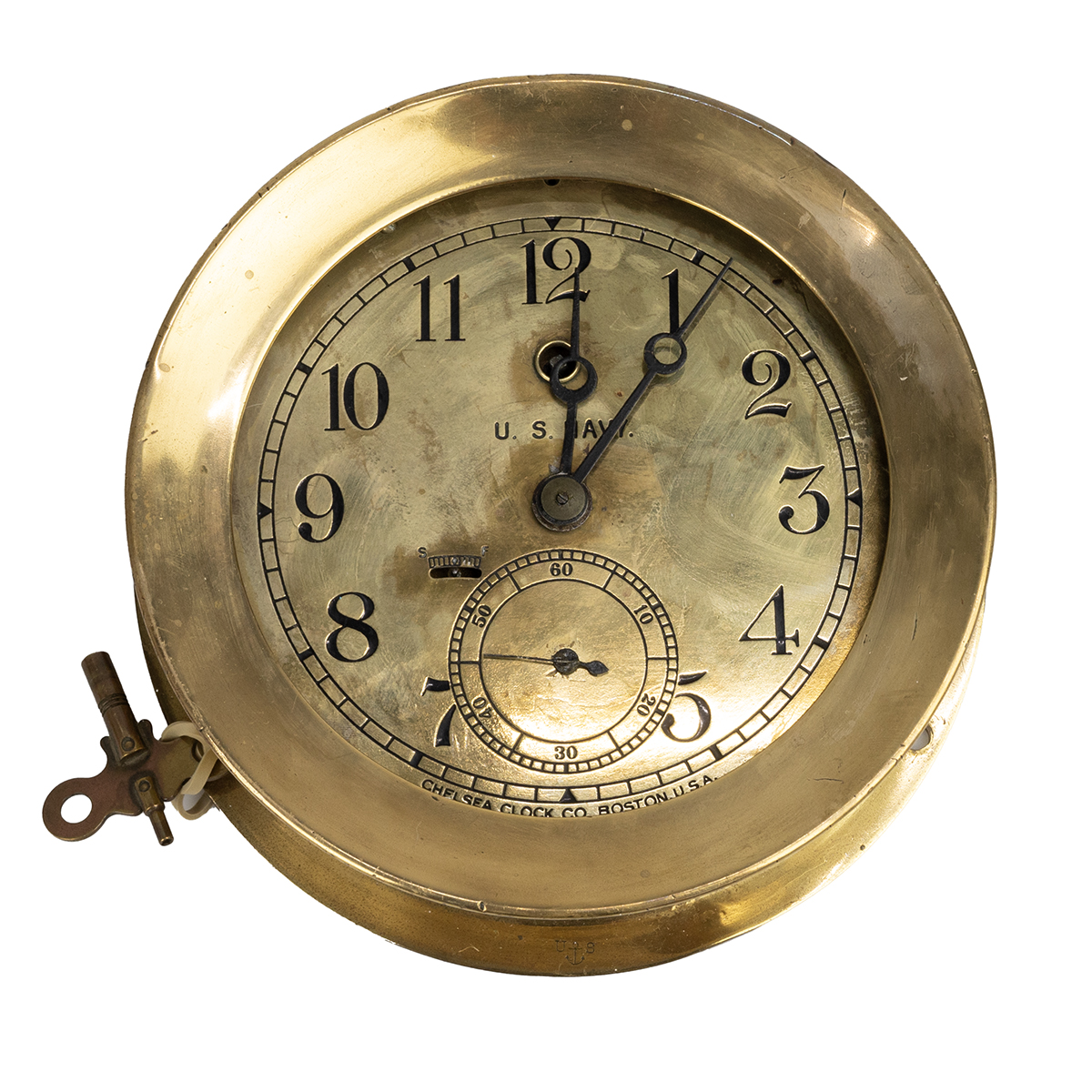 US Navy World War One Brass bulkhead clock by Chelsea Clock Company, Boston. Both the clock and t... - Image 2 of 6