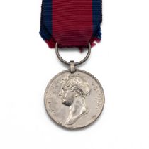 Waterloo Medal on improvised suspender of Serjeant John Lynes of 14th Regiment of Foot.  John Ly...