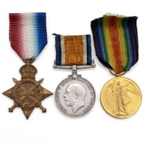 Medals (3) of 32584 Serjeant William John Rowlands of the Welsh Regiment. 1914-1915 Star, British...