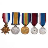 Medals (5) of 15864 Serjeant Clarence Pattison of the Coldstream Guards. 1914-1915 Star, British ...