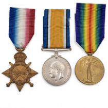 Medals (3) of 33562 Private Albert Palmer of the Cheshire Regiment. 1914-1915 Star, British War M...