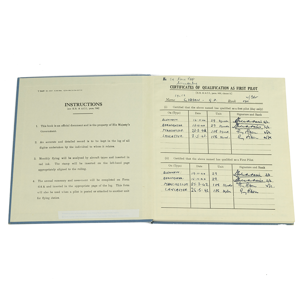 Wing Commander Guy Gibson's Royal Air Force Pilot's Flying Log Book No.2' facsimile, printed in 1... - Image 2 of 3