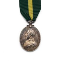 GV Territorial Efficiency Medal awarded on 1st July 1912 of 5193 Gunner J Whitehead Durham R.G.A....