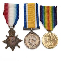 Medals (3) of 2169 Private Thomas Edmundson of the Royal Lancashire Regiment. 1914-1915 Star, Bri...