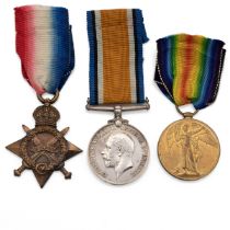 Medals (3) of 25033 Private William Navin of the Cheshire Regiment. 1914-1915 Star, British War M...