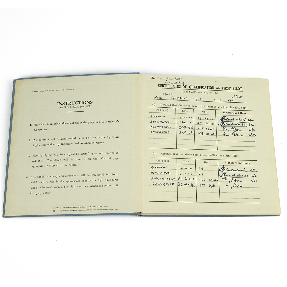 Wing Commander Guy Gibson reproduction 'Royal Air Force Pilot's Flying Log Book No.2', printed in... - Image 2 of 3
