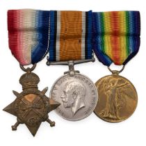 Medals (3) of 13052 Private Albert Edward Budd of the Devonshire Regiment. 1914-1915 Star, Britis...