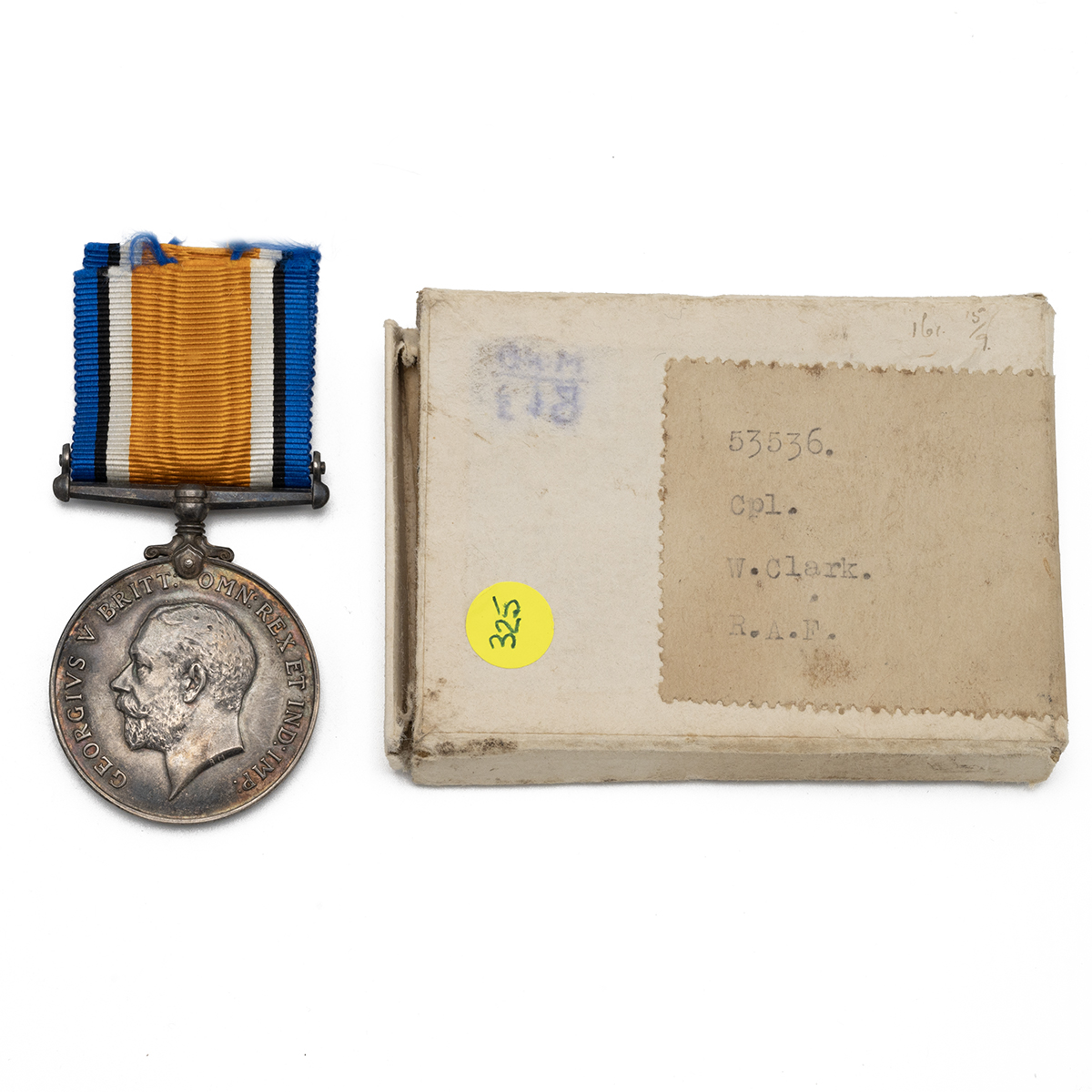 British War Medal 1914-1920 of 53536 Corporal Wilfred Clark R.A.F. Sold with a box.

Enlisted on ...