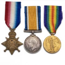 Medals (3) Of 2456 Private Albert Walter Johns of the Royal Warwickshire Regiment. 1914-1915 Star...