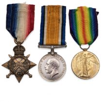 Medals (3) of 14457 Private Joseph Hutchinson of the Loyal North Lancashire Regiment. 1914-1915 S...