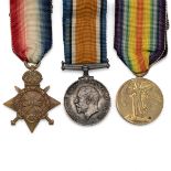 Medals (3) of 15009 Private George Dodd of the Royal Welsh Fusiliers. 1914-1915 Star, British War...