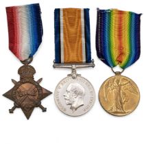 Medals (3) of 9868 Private William Henry Smith of the Royal Hampshire Regiment. 1914-1915 Star, B...