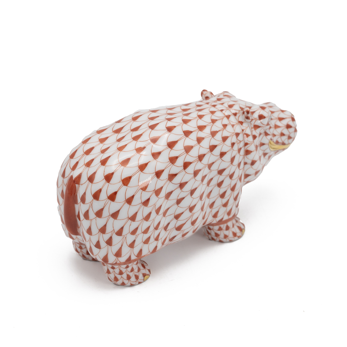 Herend red fishnet pattern Hippopotamus with gold highlights, marked to underside with Herend pri... - Image 2 of 4