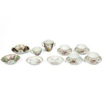 Late 19th Century Dresden two handled chocolate cup and quatrefoil saucer in the manner of Helena...