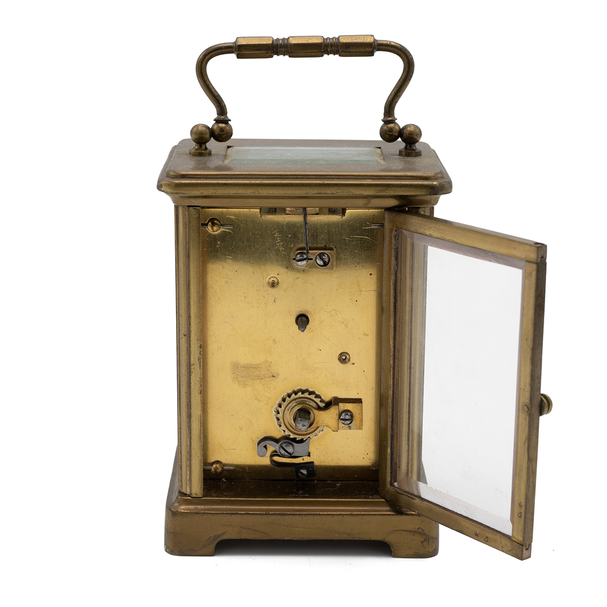 Late 19th or early 20th Century brass cased carriage clock of typical form with five glass panels... - Image 4 of 4