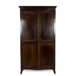 Mid 19th Century flame mahogany single wardrobe, two panelled and inlaid doors with locking key o...