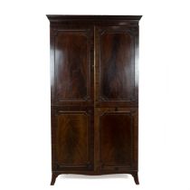 Mid 19th Century flame mahogany single wardrobe, two panelled and inlaid doors with locking key o...