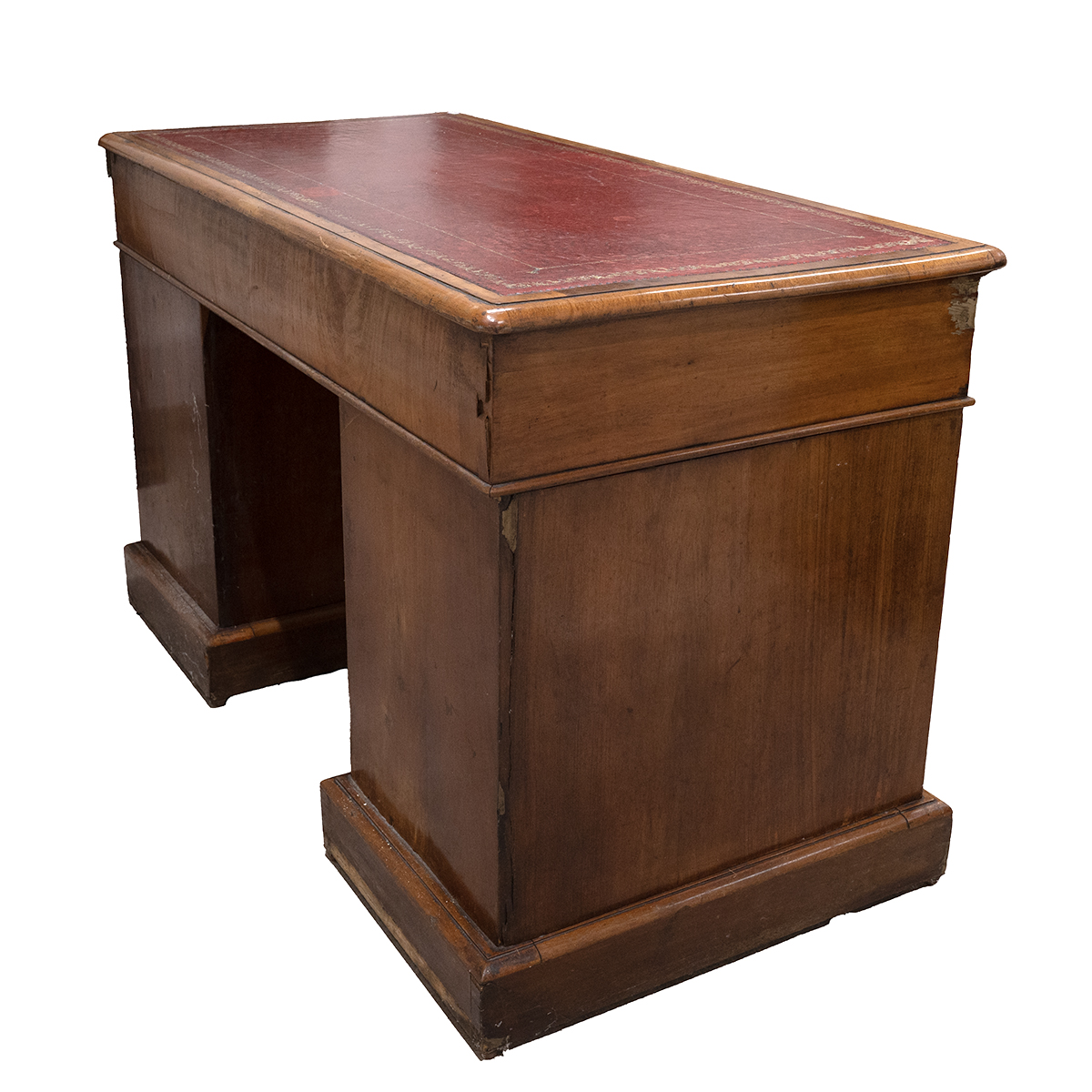 Mid Victorian walnut twin pedestal desk  with tooled red leather skiver top over nine drawers eac... - Image 2 of 2