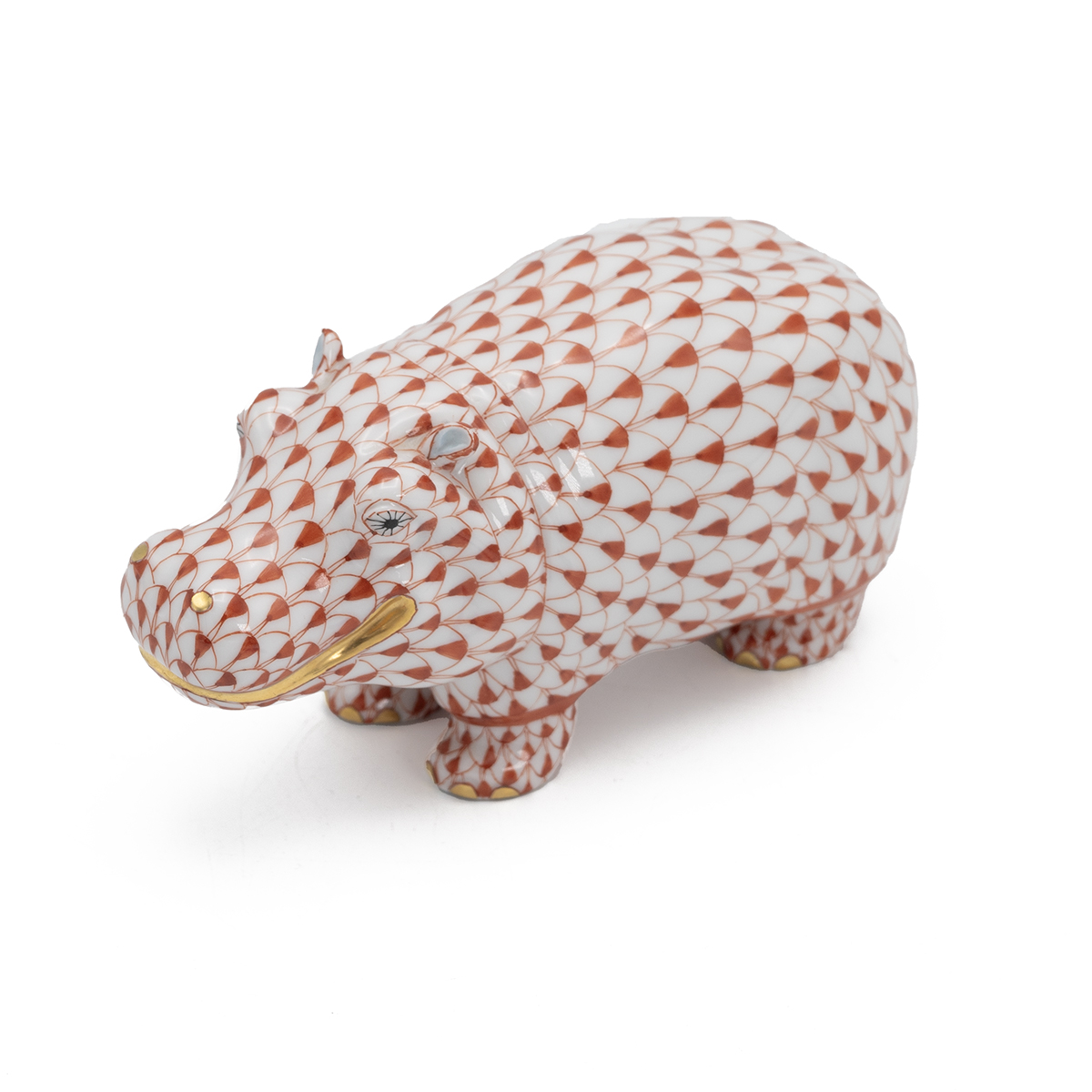 Herend red fishnet pattern Hippopotamus with gold highlights, marked to underside with Herend pri... - Image 3 of 4