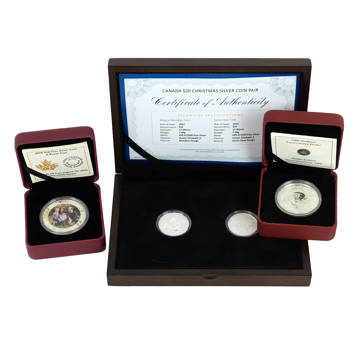 Three (3) Royal Canadian Mint silver proof coins in original cases with certificates. Includes (1...