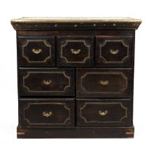 Anglo-Indian small hardwood chest of drawers with extensive brass detailing. Three small drawers ...