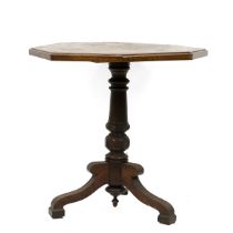 19th Century French oak hexagonal occasional table with parquetry top with inlayed chessboard, ra...