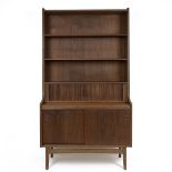 Mid Century Borge Mogensen bureau bookcase in teak. Bookcase with two adjustable shelves over tam...